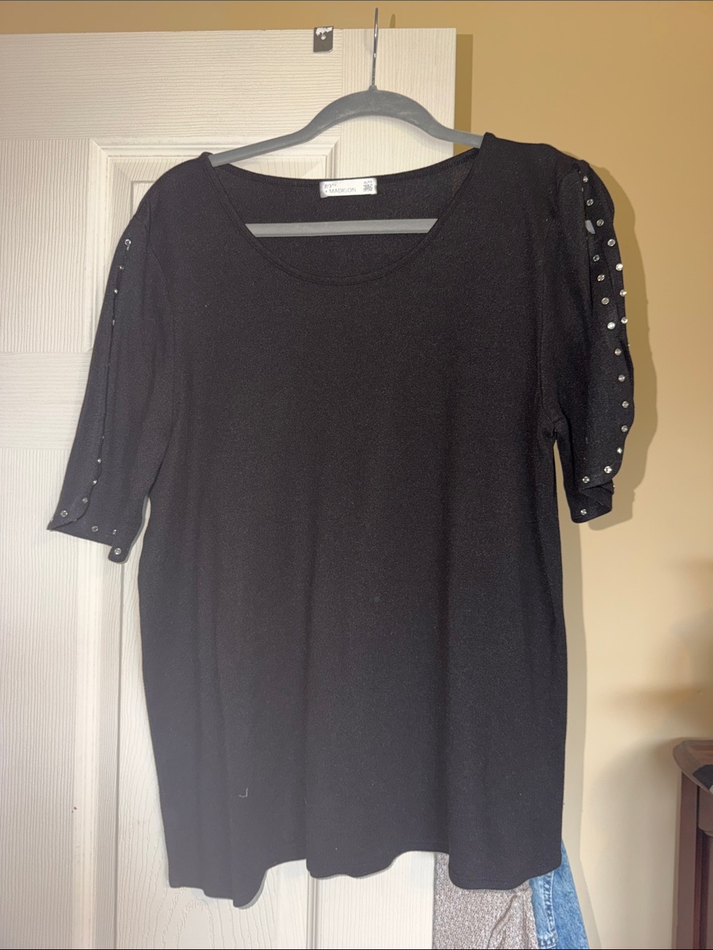 89th & Madison Black Short Sleeve Top with Stud Accents